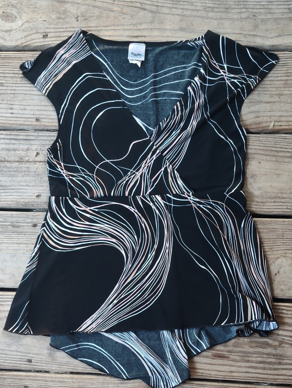 Black Poetry Clothing V-Neck Wrap Top With Pretty Sleeve Detail